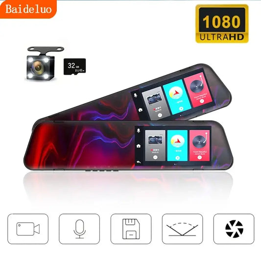 Dual Lens Rearview Mirror Dash Cam - HD 1080P Night Vision Car Recorder
