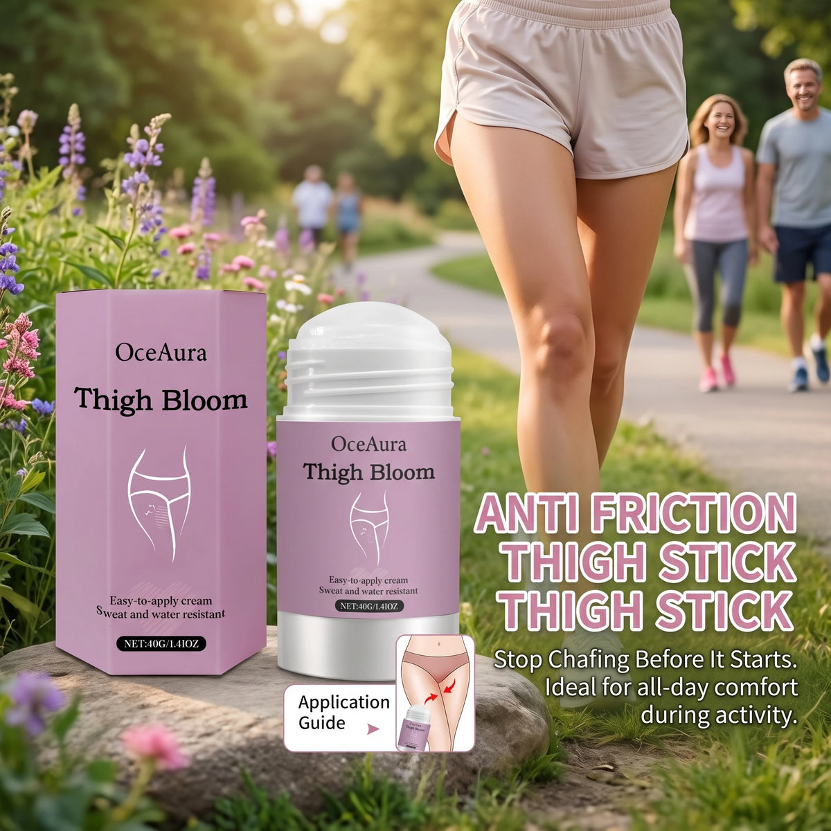 Anti-Chafe Thigh Balm Stick - Waterproof Skin Friction Prevention & Soothing Cream