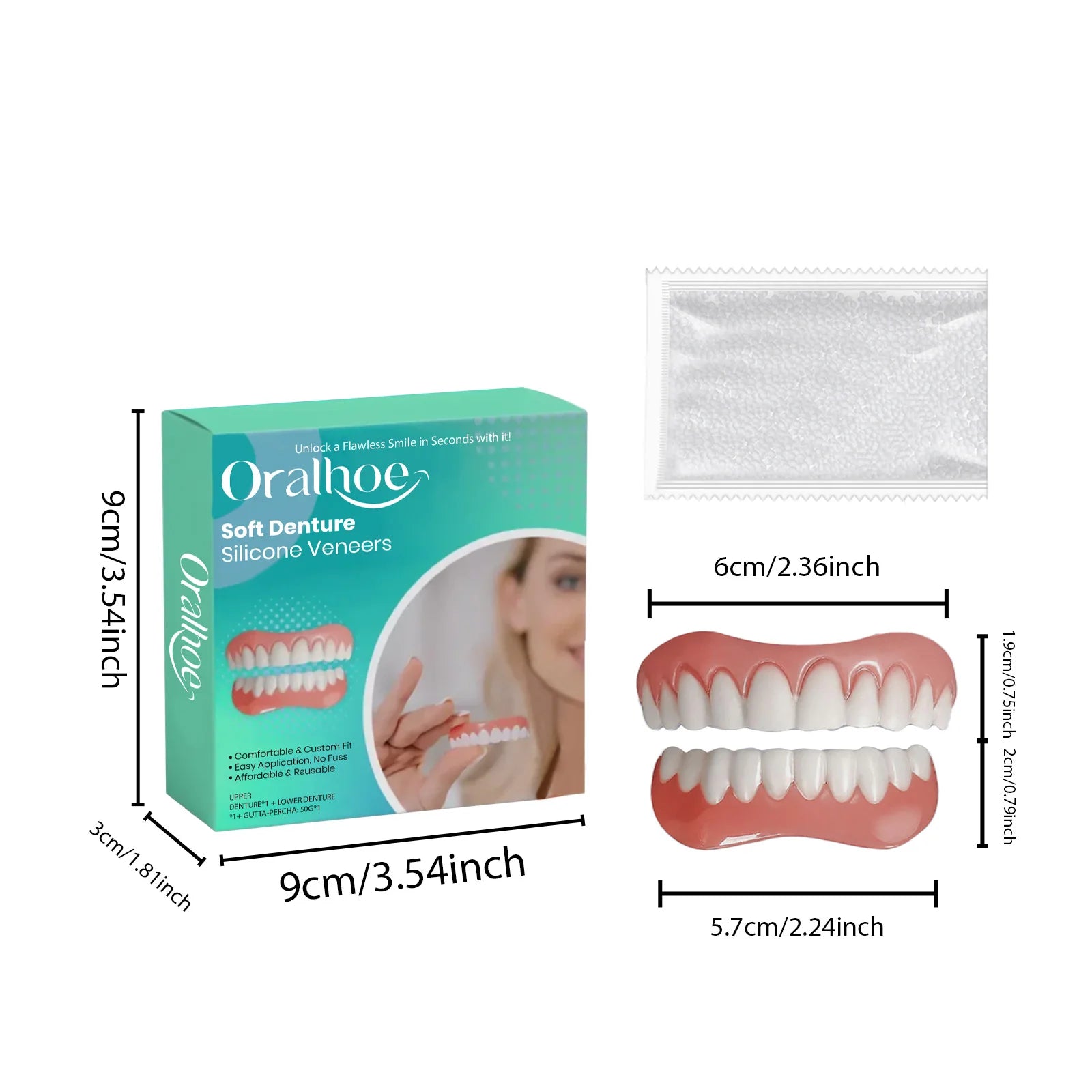 Silicone Temporary Dentures - Comfortable Snap-On Smile & Teeth Repair Kit - 6