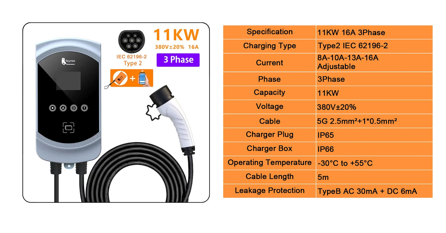Smart EV Home Charging Station 7.6KW-22KW with WiFi App & RFID Control