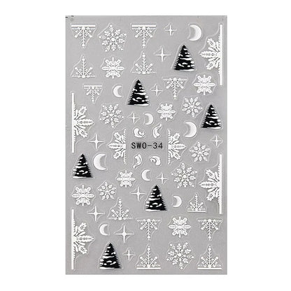 Christmas 3D Embossed Nail Art Stickers - Winter Holiday Manicure Decals
