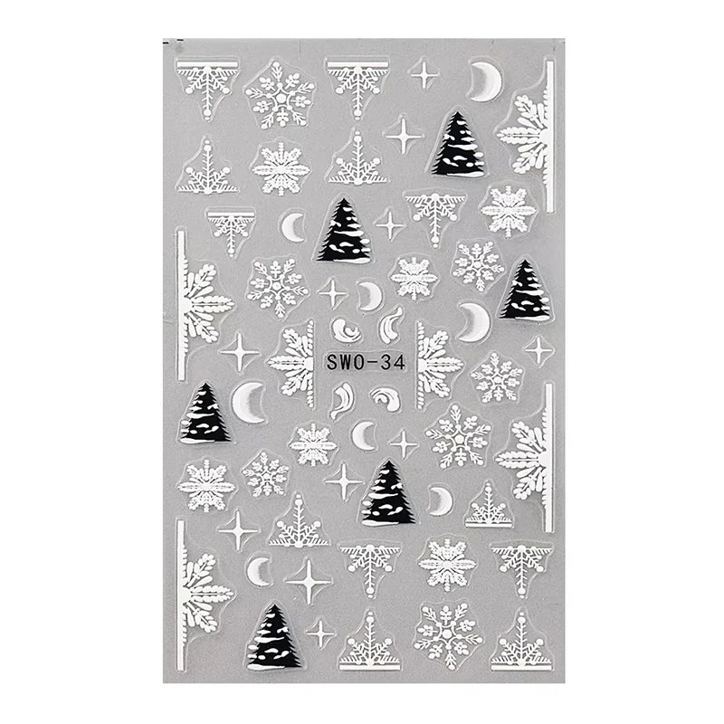 3D Christmas Nail Art Stickers - Festive Snowman & Snowflake Manicure Decals - 30