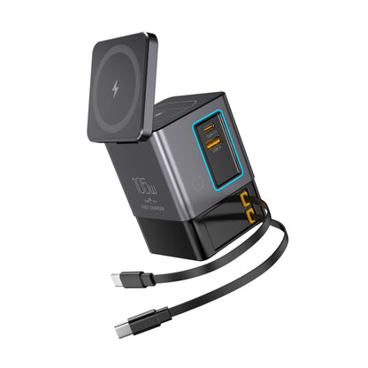 105W Multi-Device Fast Charging Station with Retractable USB-C Cables