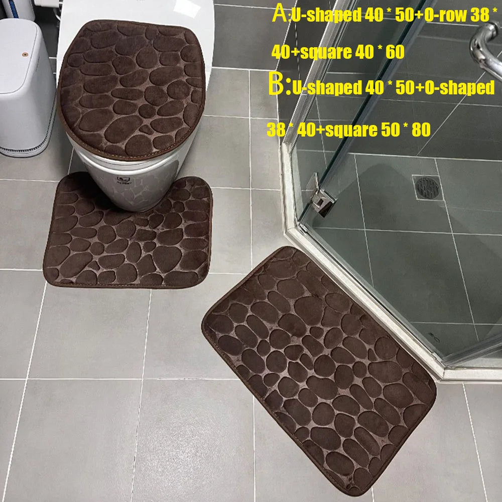 3-Piece Cobblestone Bath Mat Set - Non-Slip & Absorbent - 25