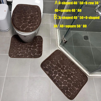 3-Piece Cobblestone Bath Mat Set - Non-Slip & Absorbent