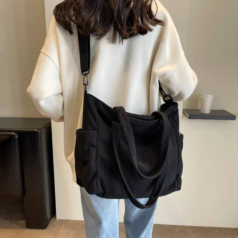 Striped Corduroy Tote