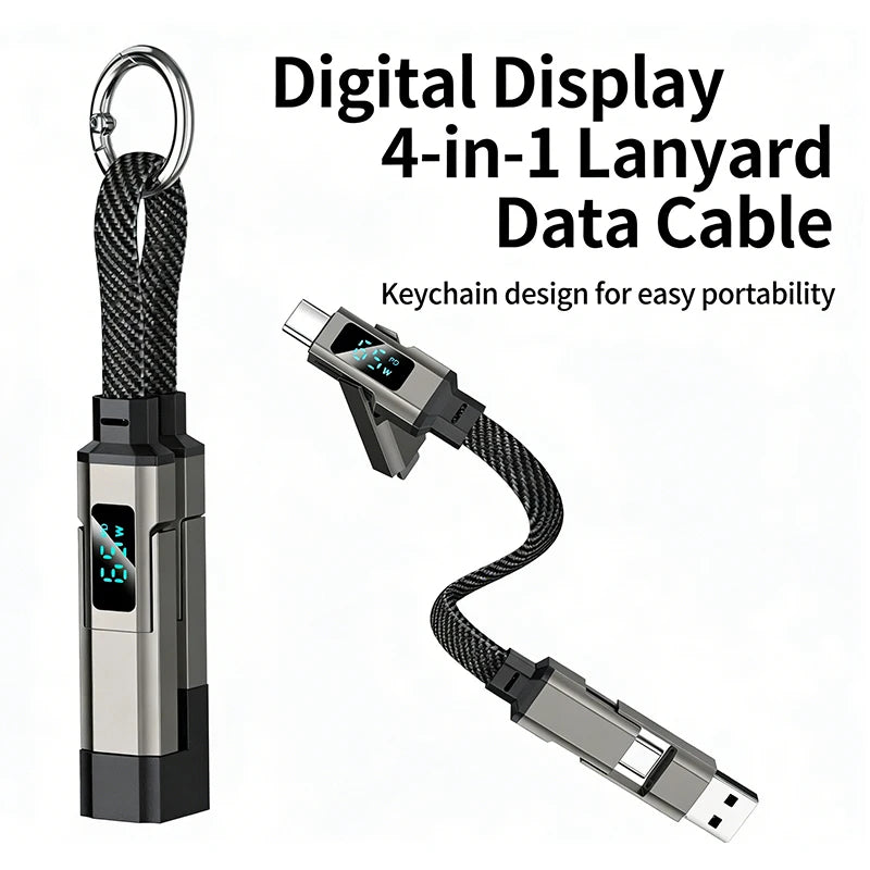 4-in-1 Fast Charging Keychain Cable with LED Power Display - 1