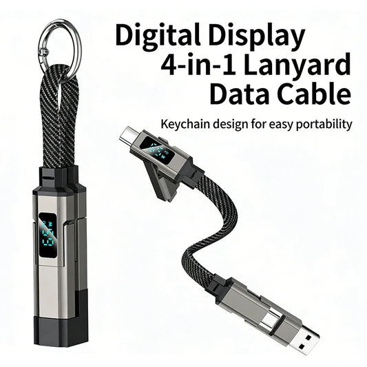 4-in-1 Fast Charging Keychain Cable with LED Power Display