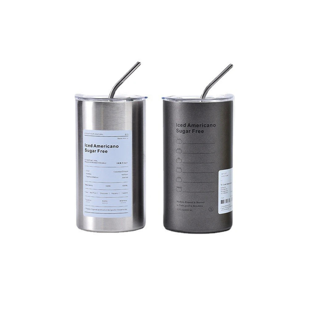 600ml Insulated Stainless Steel Coffee Mug with Straw – Portable Travel Cup - 8