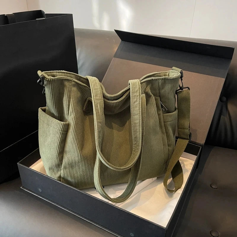 Striped Corduroy Tote