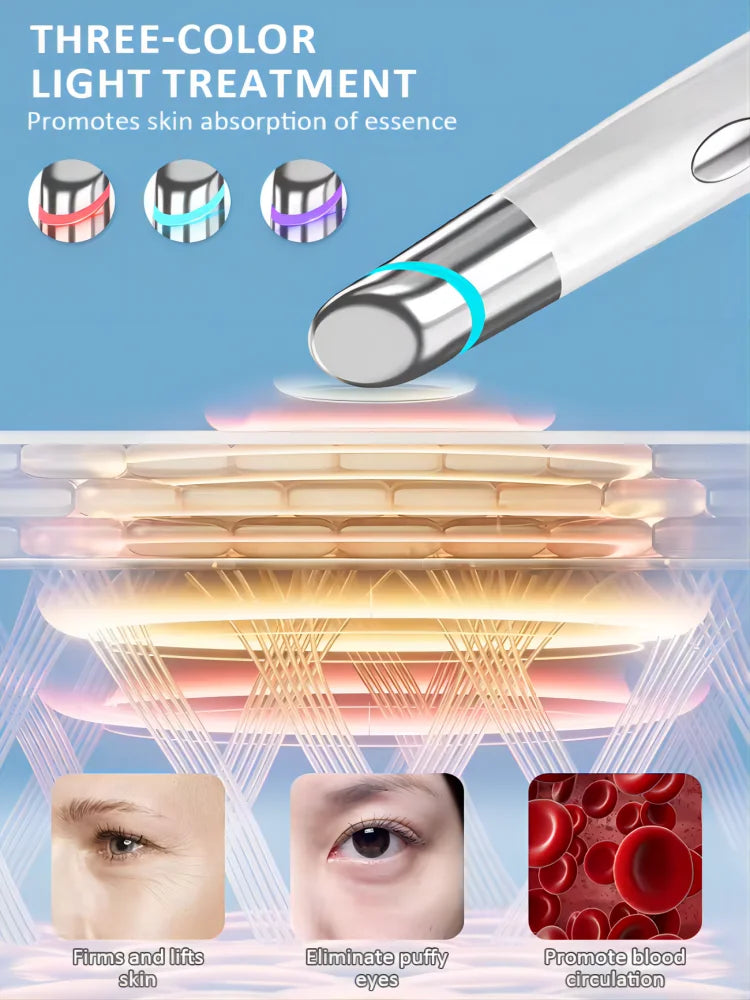 3-in-1 LED Photon Eye & Face Beauty Wand - Anti-Aging Massager for Dark Circles - 8