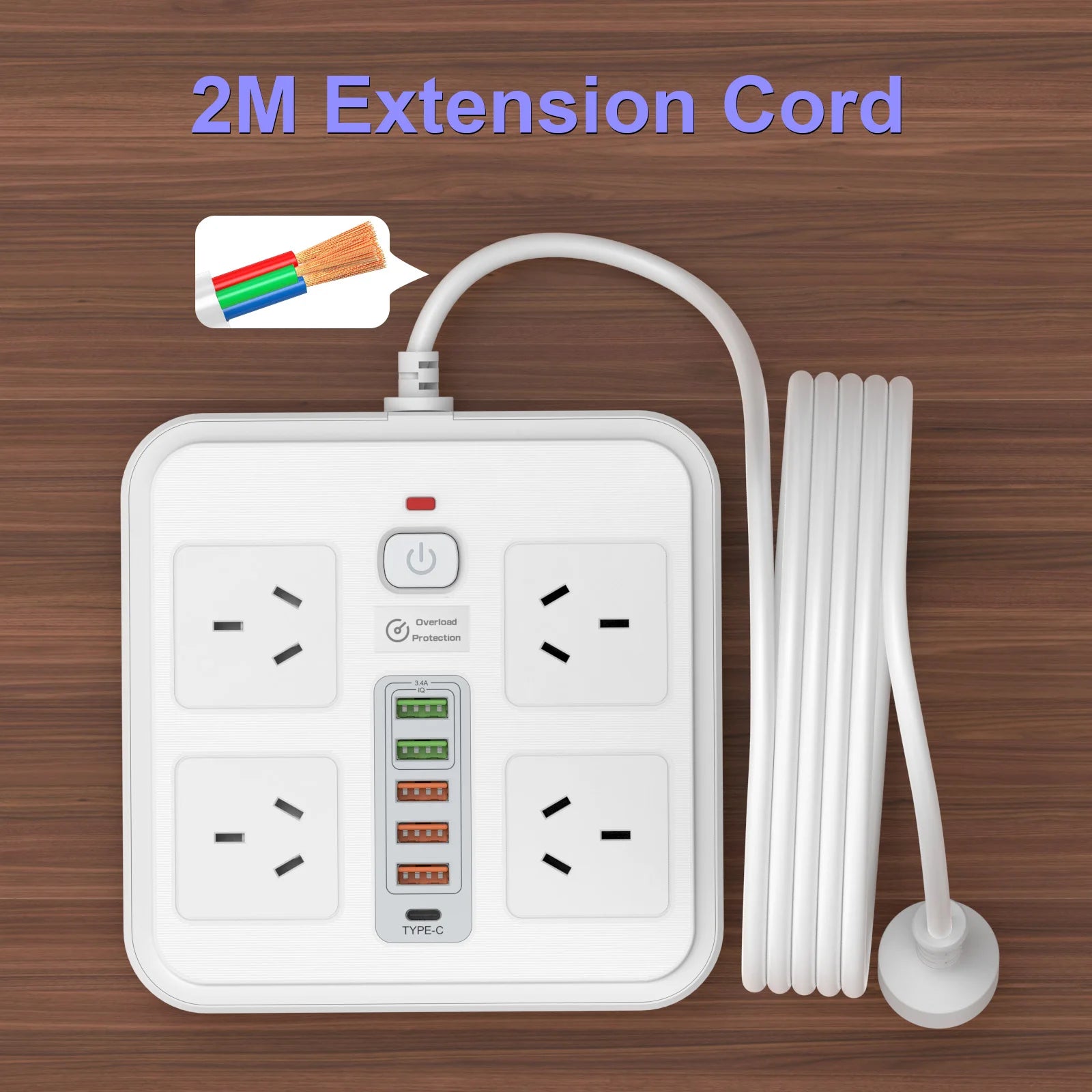 10-in-1 AU Power Board with 5 USB & 1 Type-C Ports – Surge Protected - 5