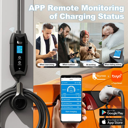 Portable 16A EV Charger with APP Control - 3.5KW Electric Vehicle Cable