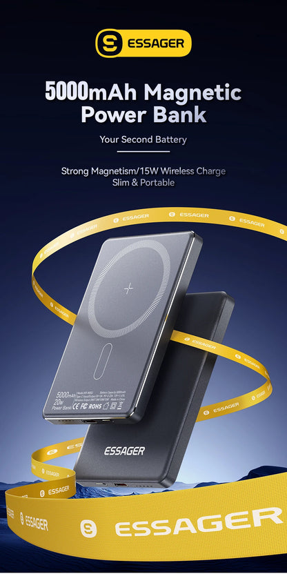 Slim Magnetic Wireless Power Bank 5000mAh for iPhone 16/15/14 Fast Charge