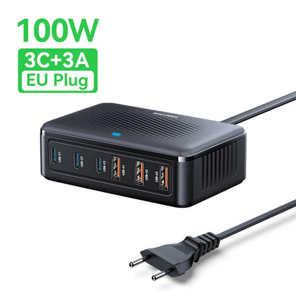 100W GaN 6-Port Desktop Fast Charger - Universal Multi-Device Charging Station