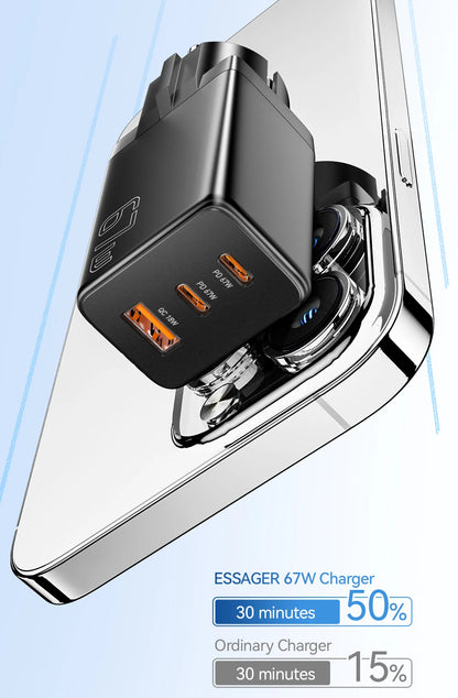 Essager 67W GaN USB-C Fast Wall Charger - Multi-Port Power Adapter