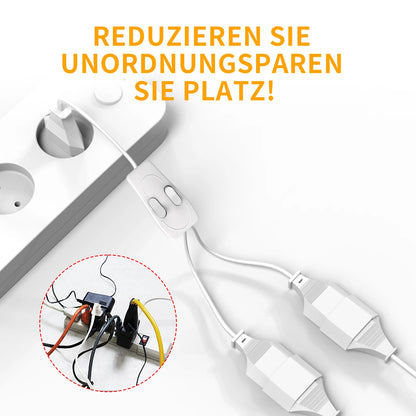 German Standard Dual Socket Extension Cable - Compact 2-Way Power Splitter
