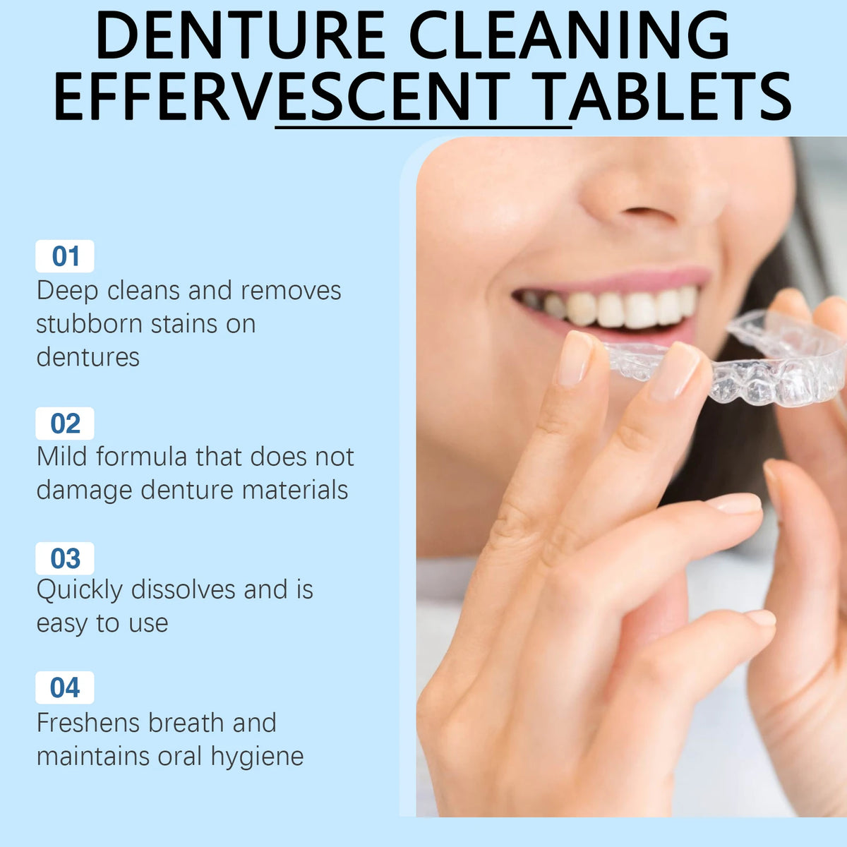Denture Cleaning Effervescent Tablets - Antibacterial Retainer & Aligners Cleaner