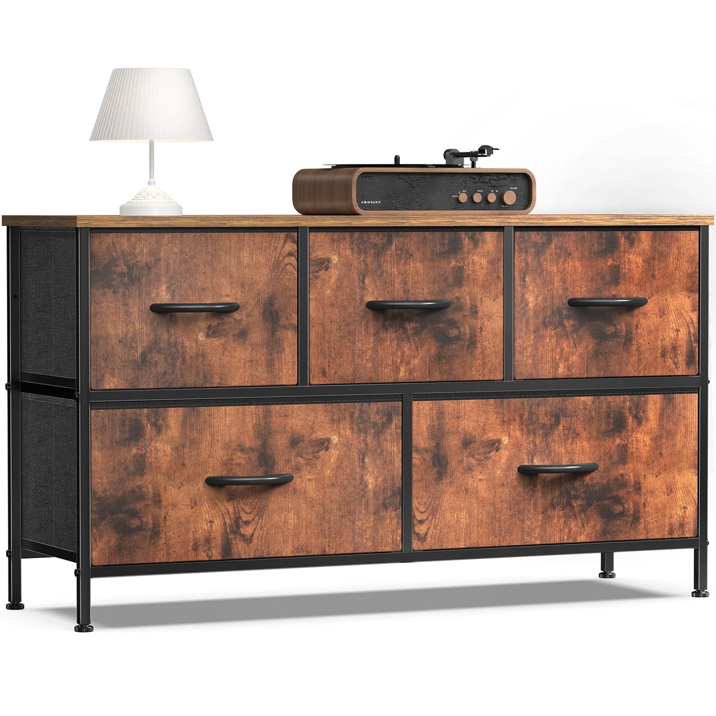 5-Drawer Fabric Dresser Storage Tower with Sturdy Steel Frame