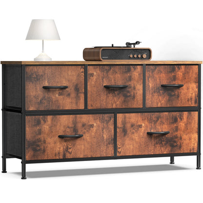 5-Drawer Fabric Dresser Storage Tower with Sturdy Steel Frame