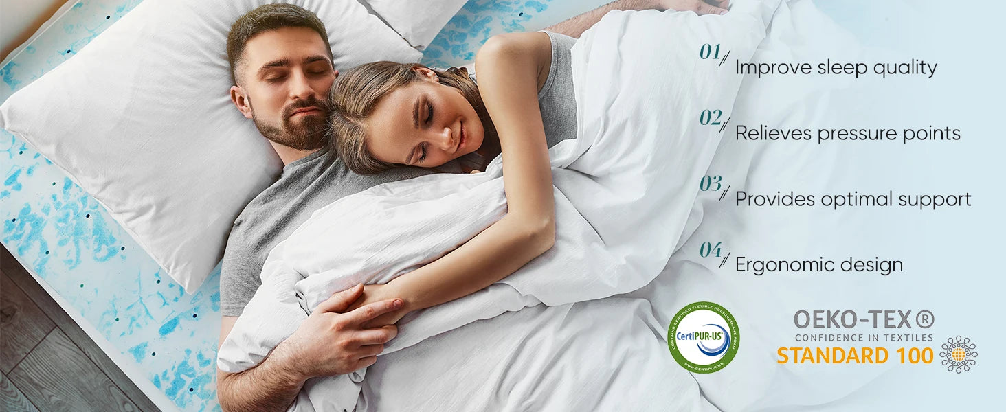 Gel Memory Foam Mattress Topper - Cooling & Pressure Relief Bed Pad - 8