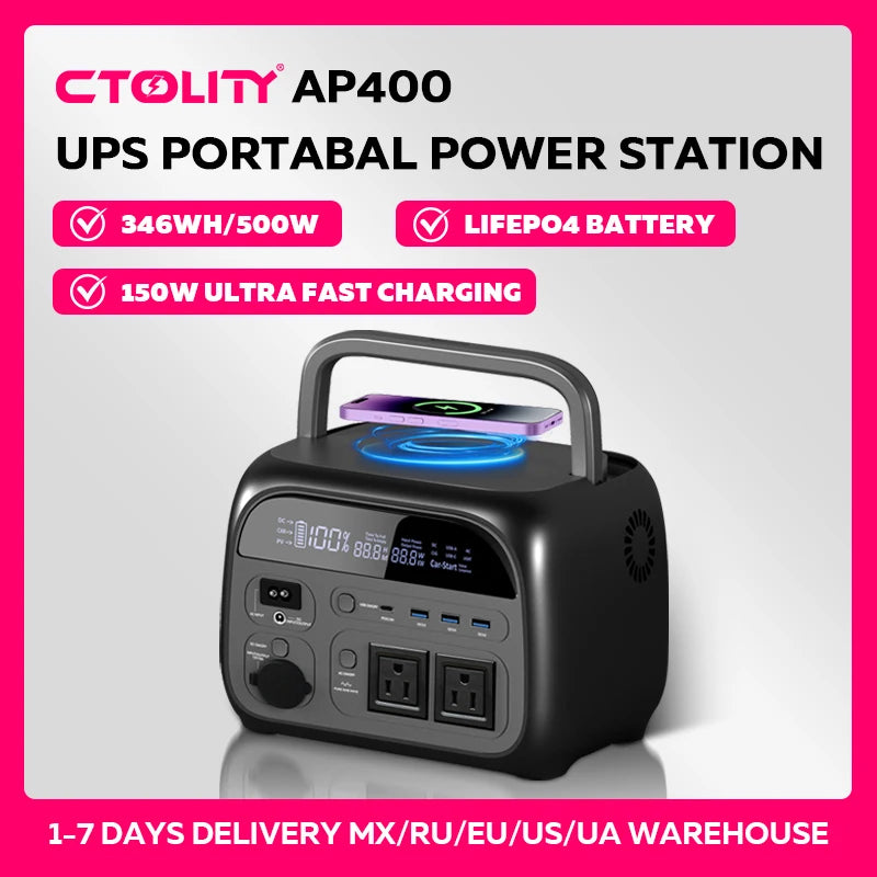 500W Portable Power Station 346Wh LiFePO4 Battery Solar Generator - 1