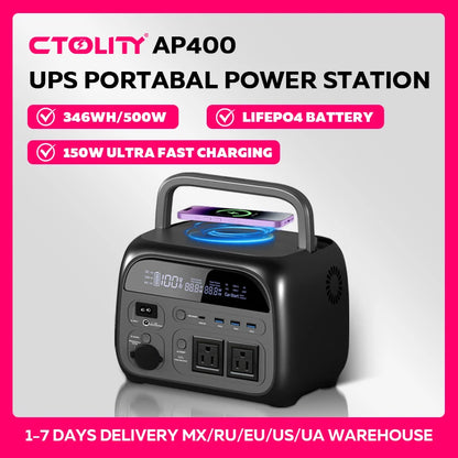 500W Portable Power Station 346Wh LiFePO4 Battery Solar Generator