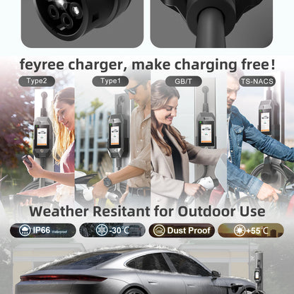 Portable 7kW EV Charger with 4.3" Touchscreen & Smart WiFi App Control