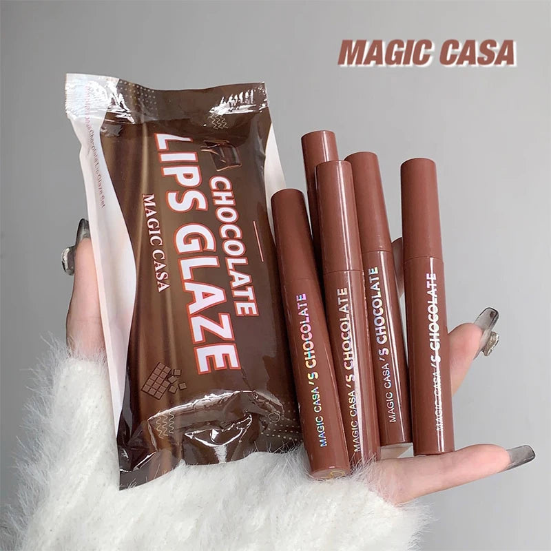 5-Piece Chocolate Matte Lip Glaze Set - Long-Lasting Waterproof Lip Tint - 7