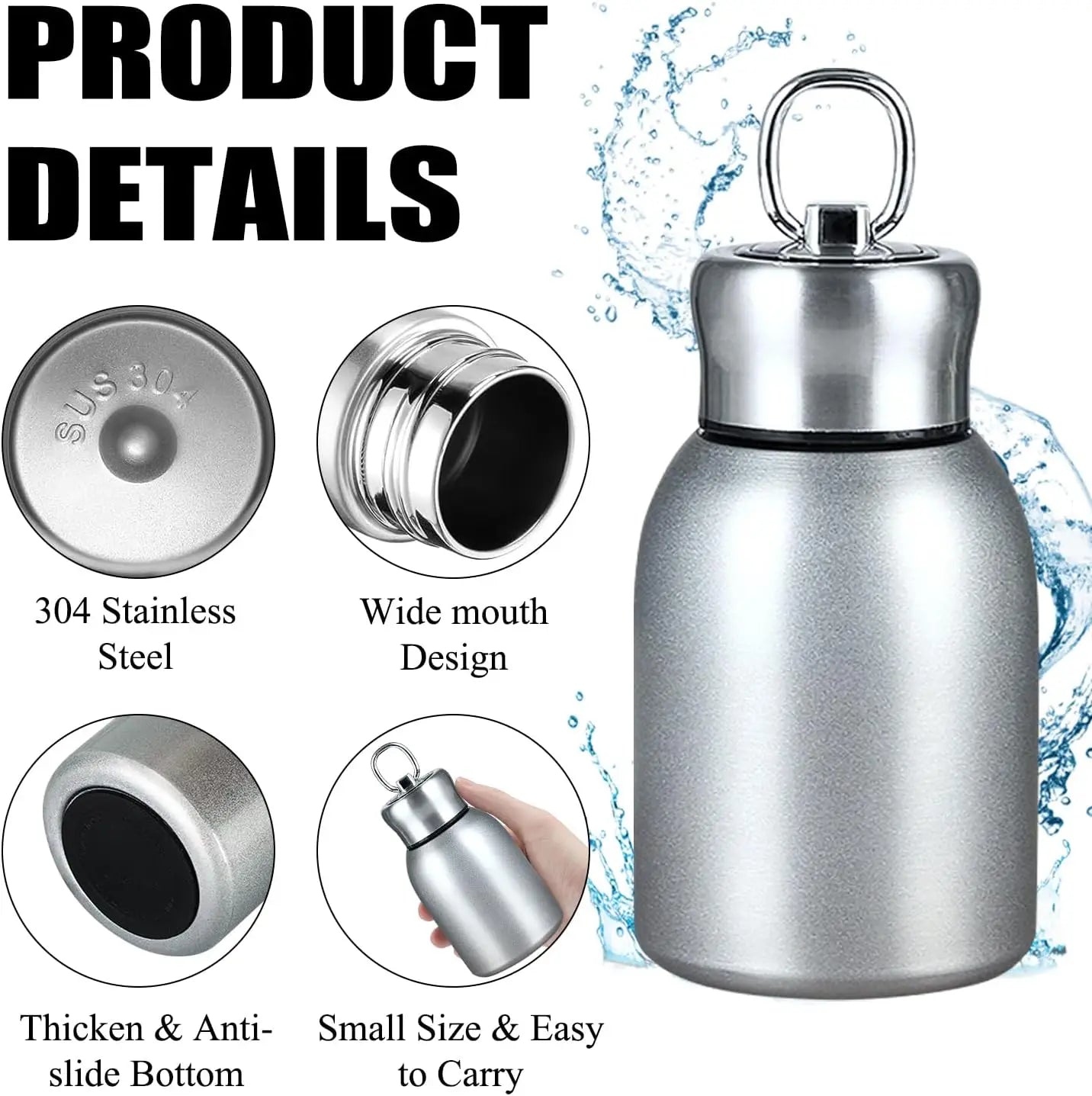 Stainless Steel Mini Vacuum Insulated Travel Water Bottle - 300ml