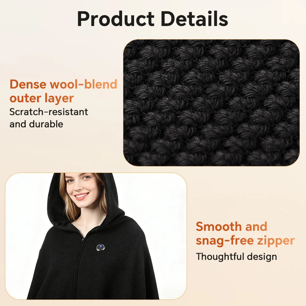Graphene Heated Hooded Wearable Shawl Blanket with 3 Adjustable Temperature Settings - 5