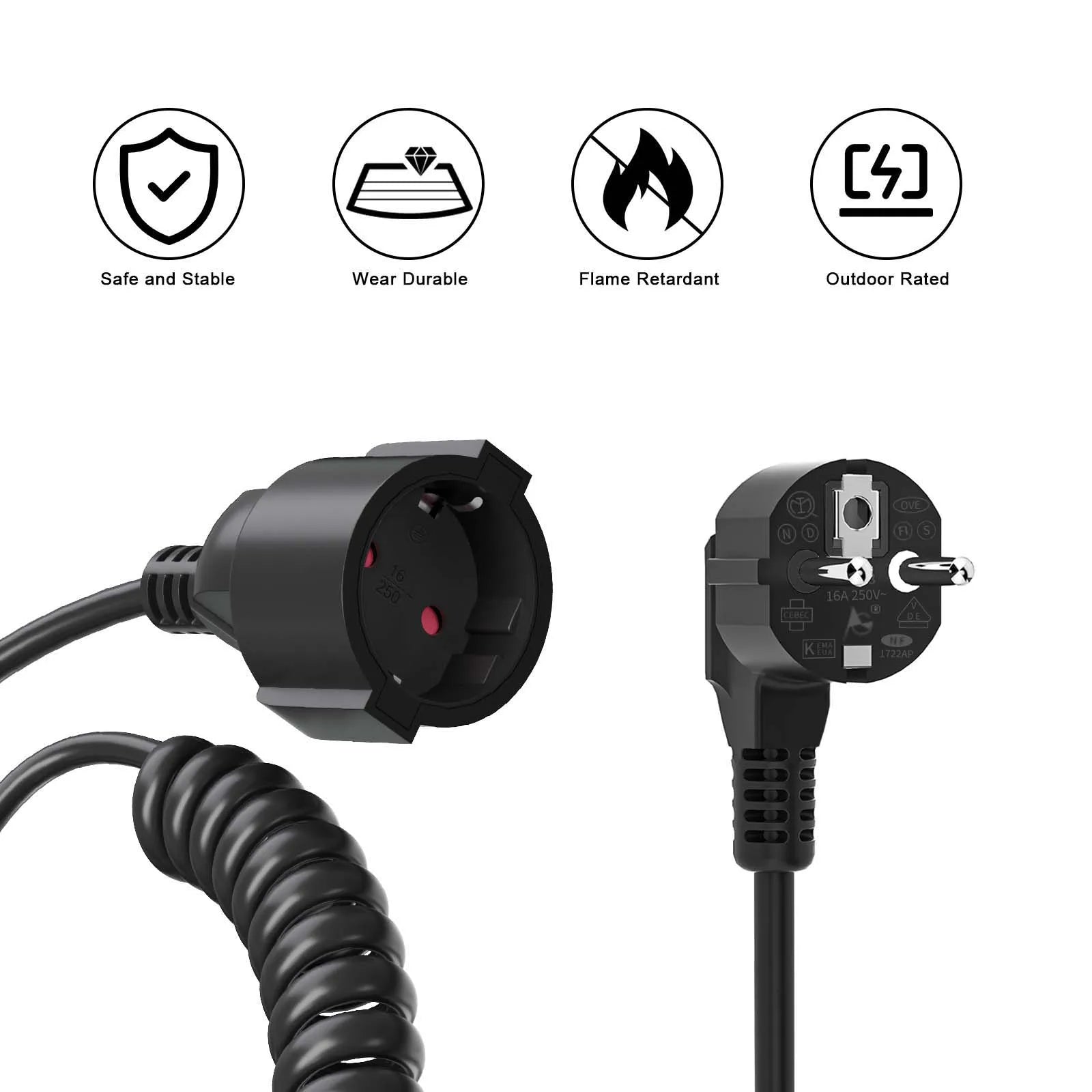 Heavy-Duty EU Schuko Extension Cord - 2m to 10m Grounded Power Cable - 11