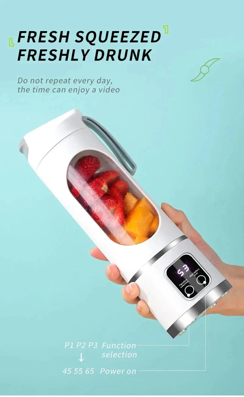 Portable 12-Blade Fruit Juicer Blender - 450ml USB Rechargeable Ice Crusher
