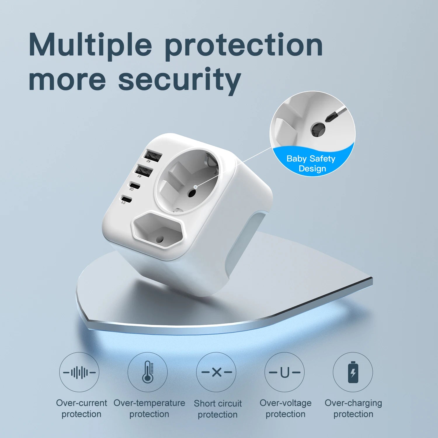 6-in-1 South Africa Travel Adapter with USB-C & USB-A Fast Charging - 3