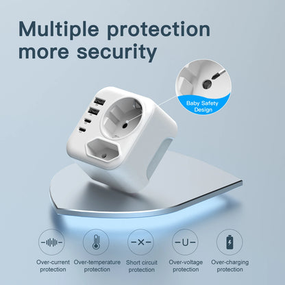 6-in-1 South Africa Travel Adapter with USB-C & USB-A Fast Charging