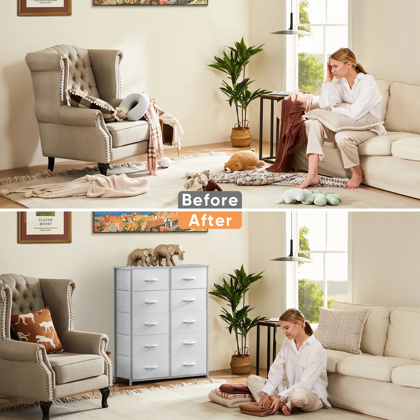 Modern Fabric Storage Dresser - 5, 7, or 10 Drawer Bedroom Closet Organizer