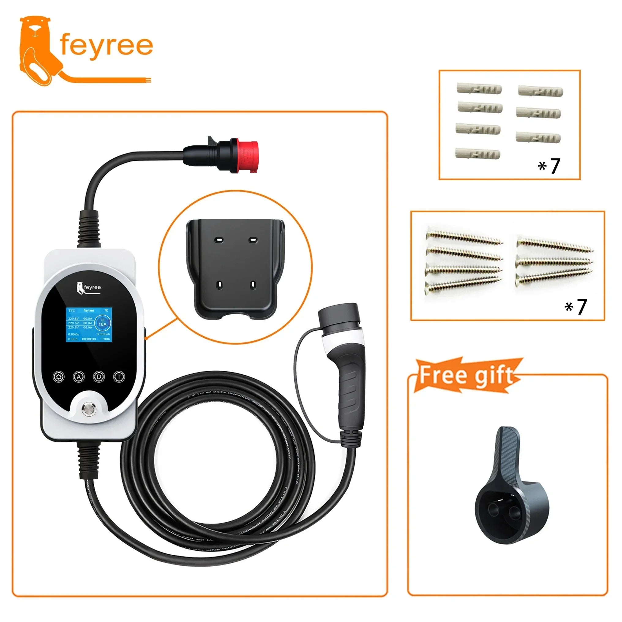 11KW Type 2 Smart EV Wallbox Charger - Portable 3-Phase Electric Car Station - 25