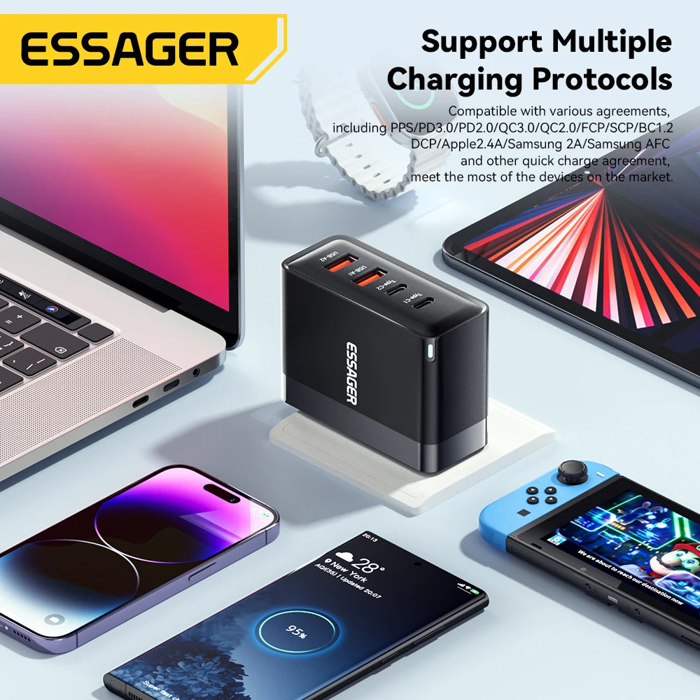 100W 4-Port USB-C Desktop Fast Charger for Laptops, iPhone, & Android