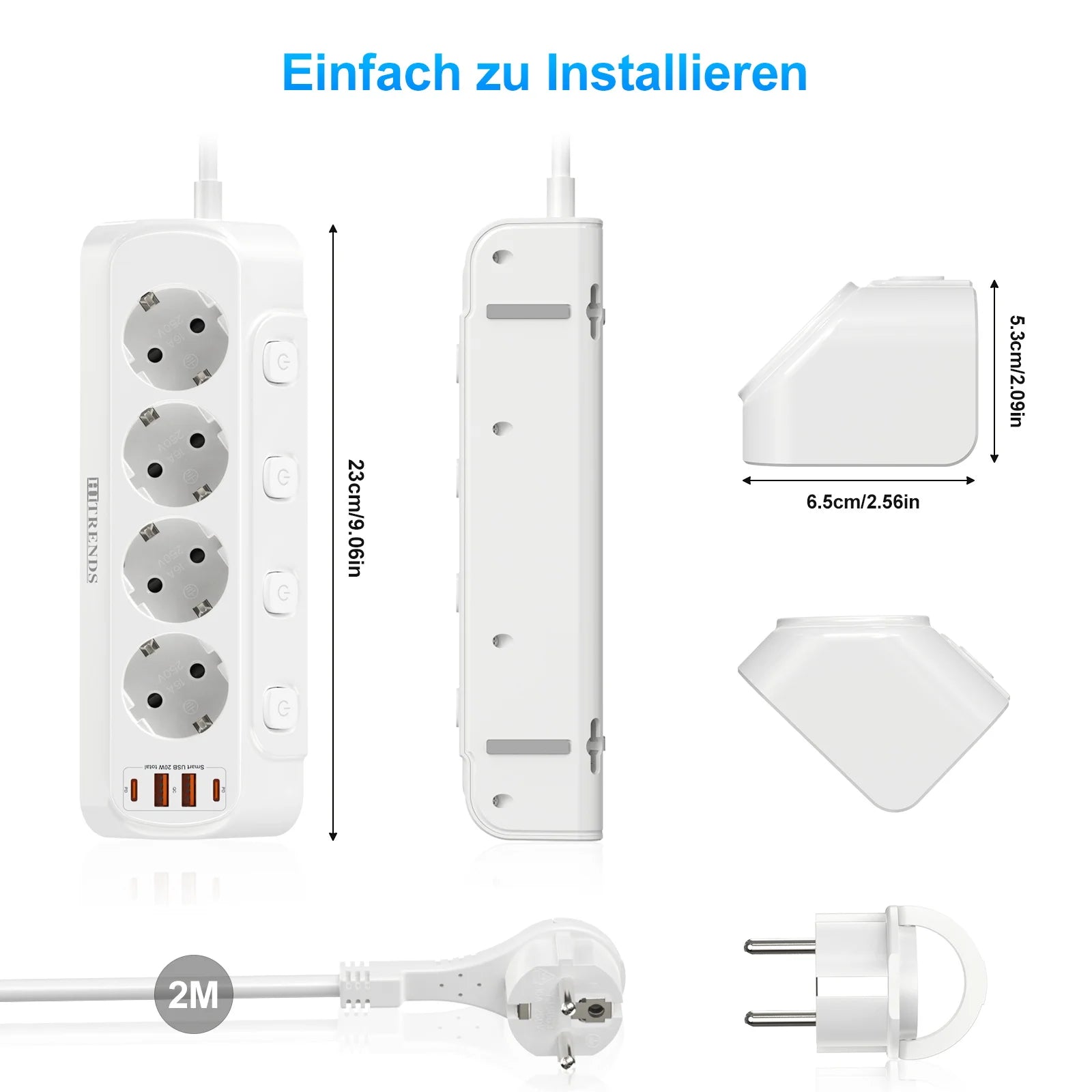 Desktop Power Strip with USB-C Fast Charging & 4 Individual Switches - 3