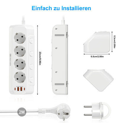 Desktop Power Strip with USB-C Fast Charging & 4 Individual Switches
