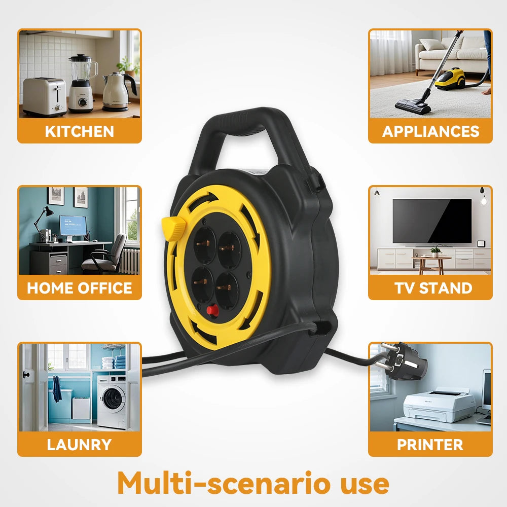 10M Retractable Extension Cord Reel with 4 Sockets, Heavy Duty Power Station - 4