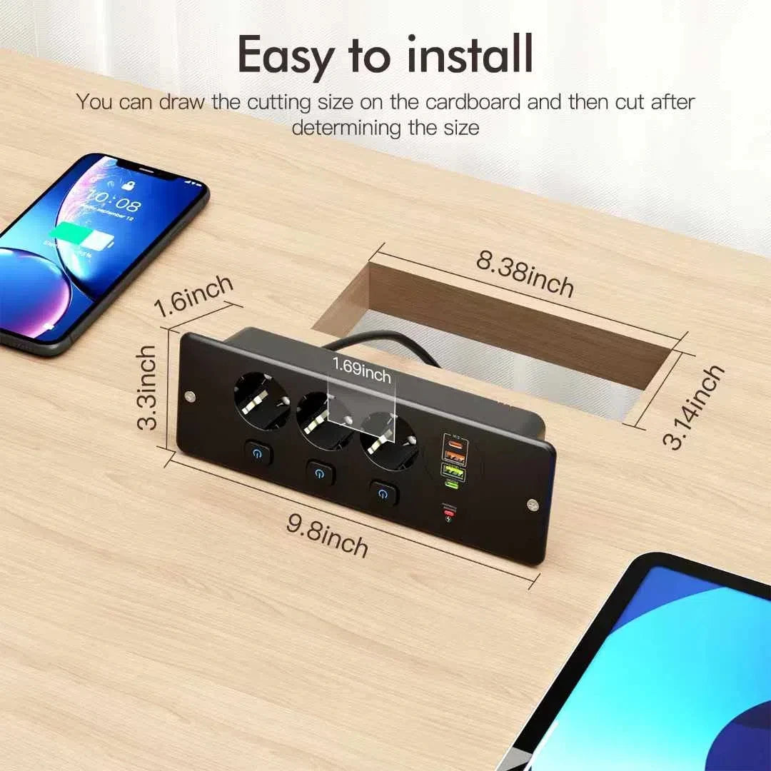 EU Desktop Power Strip with 5 AC Sockets & 4 USB Ports - 3250W Fast Charge