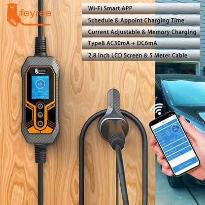 7KW Portable Type 2 EV Charger - Wi-Fi Smart APP & Adjustable Current