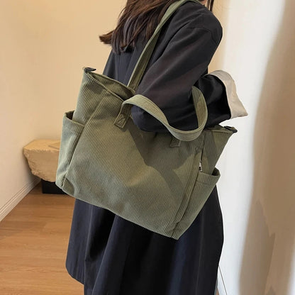 Striped Corduroy Tote