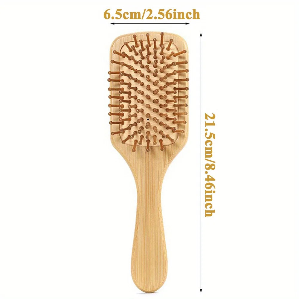 Natural Bamboo Paddle Hair Brush - Anti-Static Scalp Massage & Detangling - 15