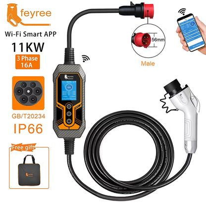 Smart Portable EV Charger - 11KW/7KW Adjustable WiFi App Control