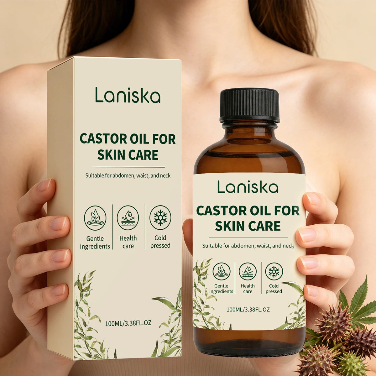 Pure Cold-Pressed Castor Oil for Deep Skin Hydration and Body Massage