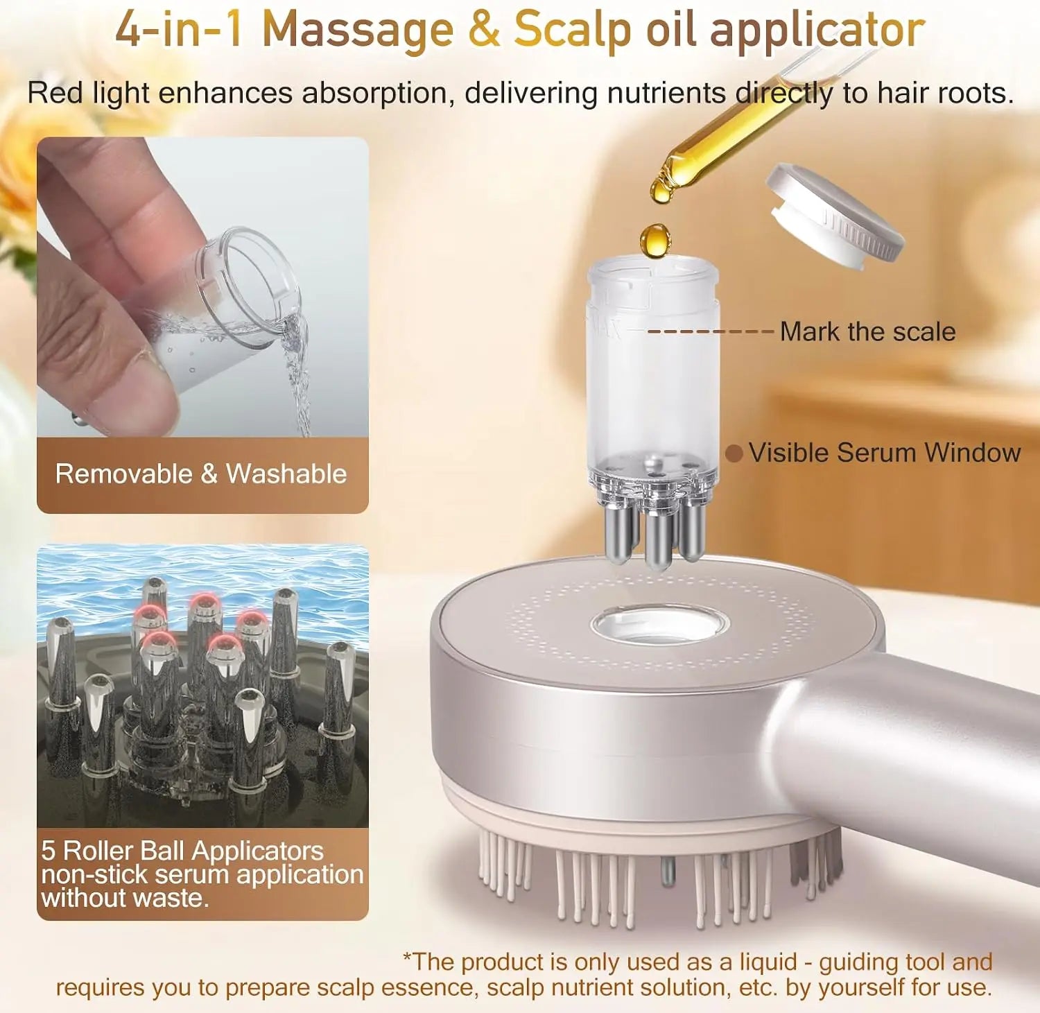4-in-1 Electric Scalp Massager & Hair Growth Serum Applicator Brush - 6