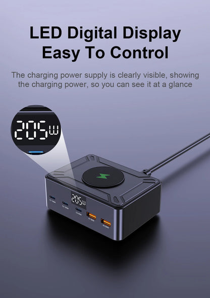 205W GaN Desktop Fast Charger - 6-in-1 USB-C PD Multi-Port Charging Station