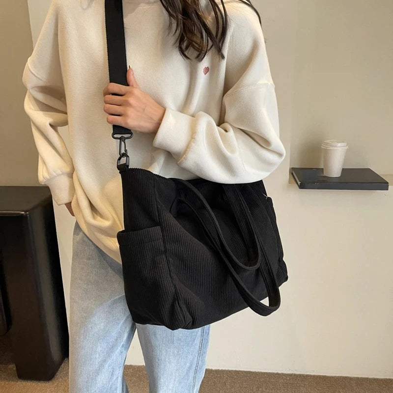 Striped Corduroy Tote